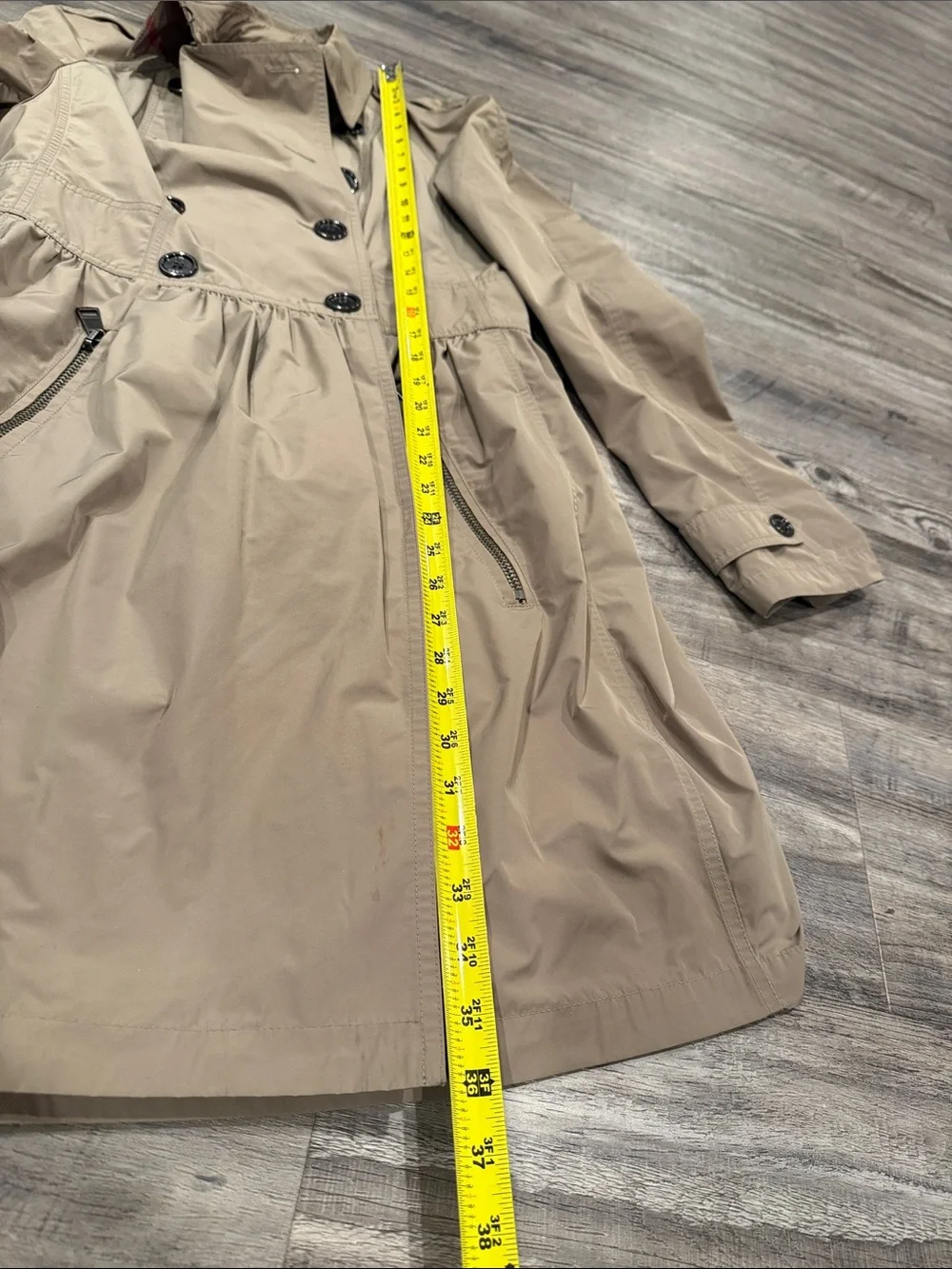 Burberry Brit Nova Check Trench Ruched Coat Raincoat Size 6 US Women’s Jacket - Picture 15 of 16